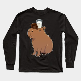 Capybara with Chocolate Cake with Milk on its head Long Sleeve T-Shirt